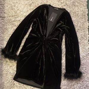 Black Velcet Dress with Fur Wrist